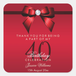 Sticker Carré Posh Gem Bow & Ribbon 40e anniversaire