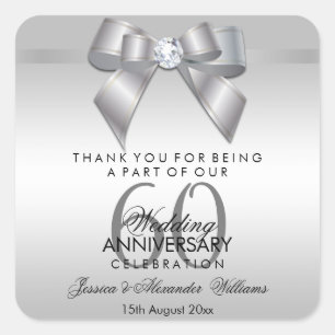 Sticker Carré Posh Gem Bow & Ribbon 60e anniversaire de Mariage