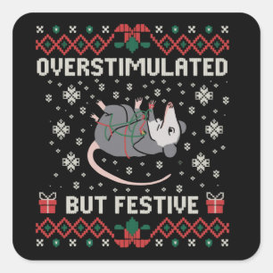 Sticker Carré Possum de Noël festif mais surstimulé Funny 