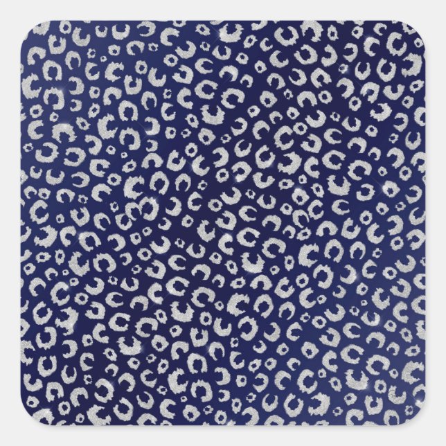 Sticker Carré Poster de animal Leopard Parties scintillant bleu  (Devant)