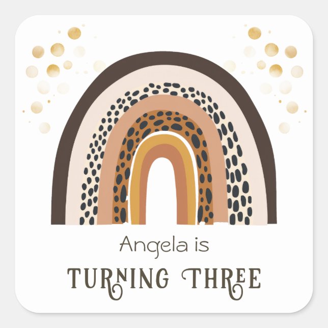 Sticker Carré Poster de animal Rainbow Boho 3e anniversaire (Devant)