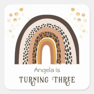 Sticker Carré Poster de animal Rainbow Boho 3e anniversaire