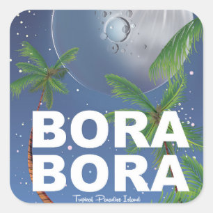 Sticker Carré Poster de Bora Bora Moon Travel