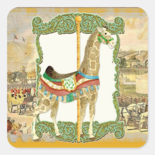 Sticker Carré Poster de cirque vintage, Baby shower de girafe