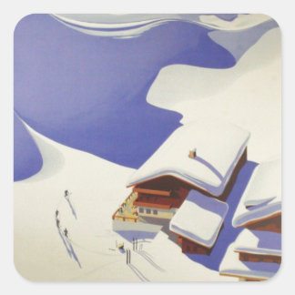 Sticker Carré Poster de ski vintage, Ski Autriche