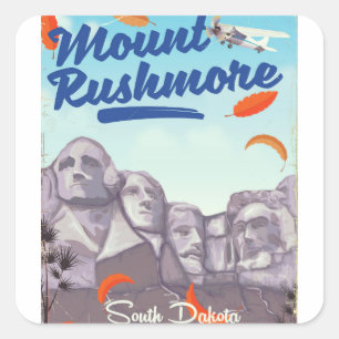 Sticker Carré Poster de voyage de Mount Rushmore Vintage Style.