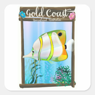 Sticker Carré poster de voyage Gold Coast Australia.