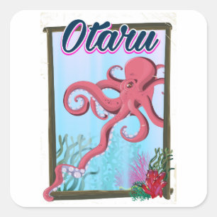 Sticker Carré Poster de voyage Otaru Japan Squid