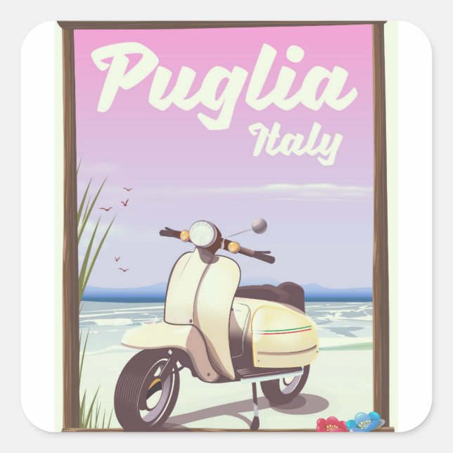 Sticker Carré Poster de Voyage Puglia Italie. (Devant)