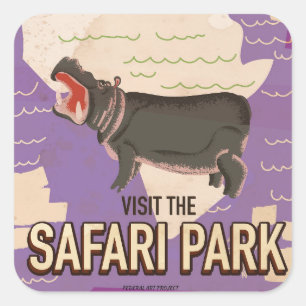 Sticker Carré Poster de voyage Safari Park vintage.