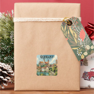 Sticker Carré poster de voyage vintage en Allemagne