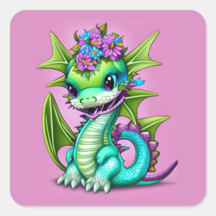 Sticker Carré Poster pourpre et vert Baby Dragon