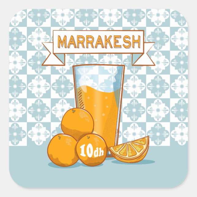 Sticker Carré Poster rétro de jus d'orange MARRAKESH (Devant)