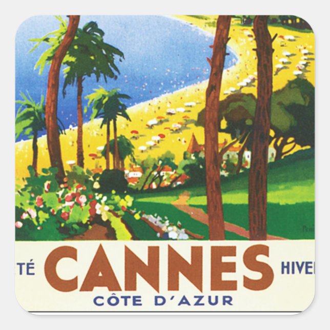Sticker Carré Poster vintage Cannes Côte d'Azur (Devant)