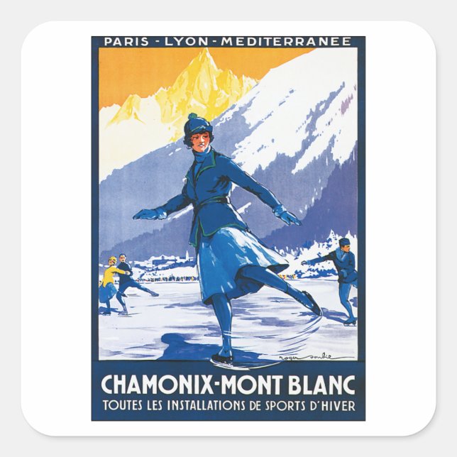 Sticker Carré Poster vintage Chamonix - Mont Blanc (Devant)