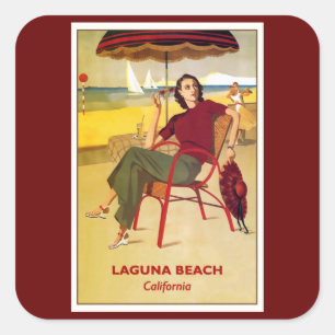 Sticker Carré Poster vintage de Californie, Laguna Beach,