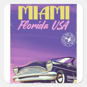 Sticker Carré Poster vintage de Miami la Floride Etats-Unis