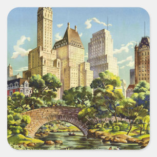 Sticker Carré Poster vintage de New York City Central Park