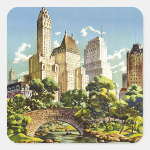 Sticker Carré Poster vintage de New York City Central Park