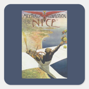 Sticker Carré Poster Vintage voyage, avion au-dessus de Nice Fra