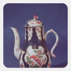 Sticker Carré Pot de café de Worcester, décoré des oiseaux