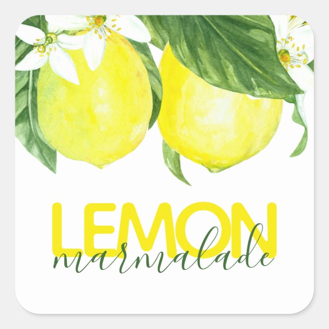 Sticker Carré Pot de confiture au citron aquarelle moderne (Devant)