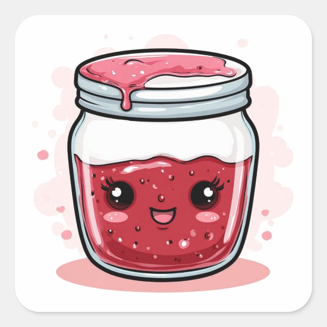 Sticker Carré Pot de Confiture de Baies de Dessin Animé Mignon a (Devant)