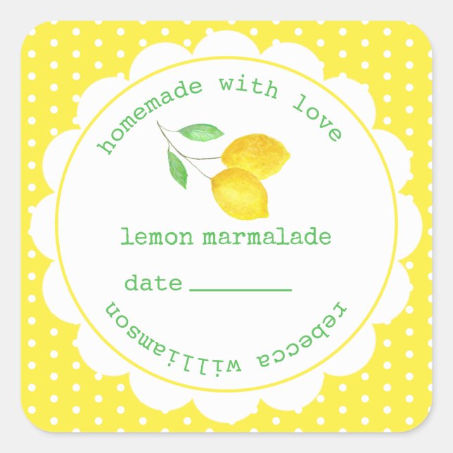 Sticker Carré Pot de Marmelade de Citron Maison Personnalisé (Devant)