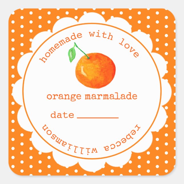 Sticker Carré Pot de Marmelade d'Orange Maison Personnalisé Carr (Devant)