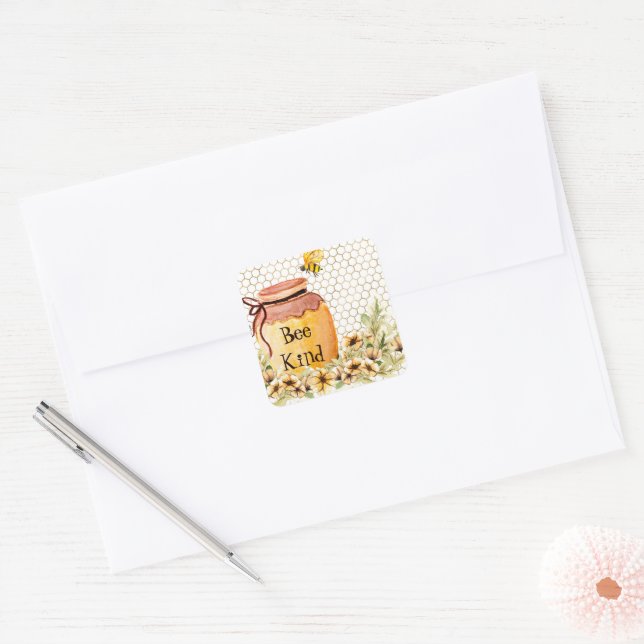 Sticker Carré Pot de miel Bee kind  (Enveloppe)