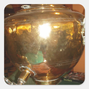 Sticker Carré Pot de thé doré vintage Mur Art & Imprimer