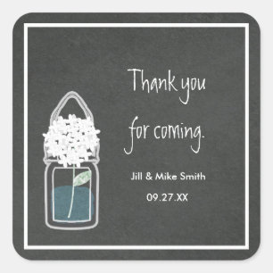 Sticker Carré Pot en verre Mason craie fleurs de baby's breath b
