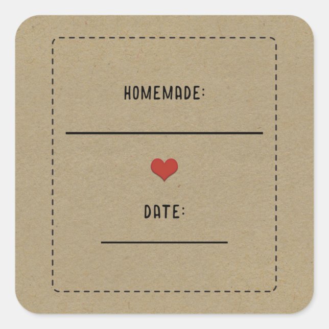Sticker Carré Pot Mason Canning Rouge Brun Rustique Kraft Red He (Devant)