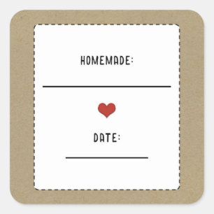 Sticker Carré Pot Mason Kraft Brun Rustique Rouge Fait Maison