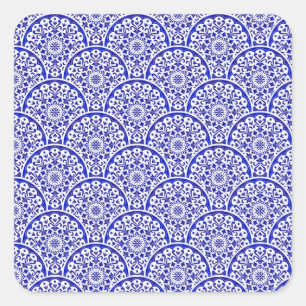 Sticker Carré Poterie bleue et blanche inspirée par l'Asie Chino
