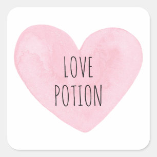 Sticker Carré Potion d'amour. Coeur rose aquarelle. Saint Valent
