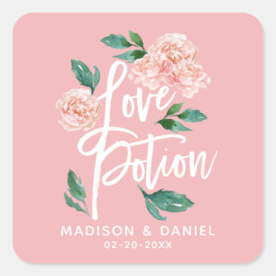 Sticker Carré Potion d'Amour Rose Blush Floral Personnalisé