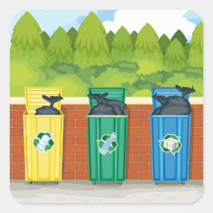 Sticker Carré Poubelles de recyclage Tri des déchets codés par c