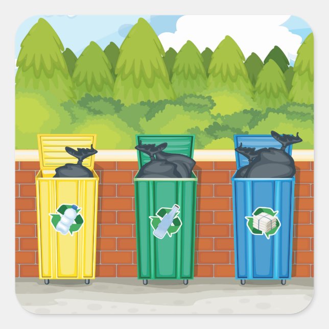 Sticker Carré Poubelles de recyclage Tri des déchets codés par c (Devant)