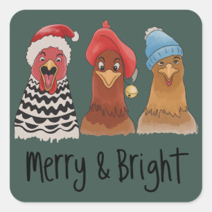 Sticker Carré Poules joyeuses et lumineuses Noël Animal de ferme