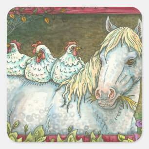 STICKER CARRÉ POULET DANS LA PLAQUE STABLE, BÂTIMENTS DE CHEVAL.