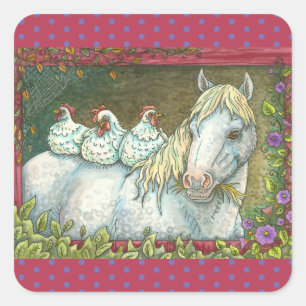 STICKER CARRÉ POULET DANS LA PLAQUE STABLE, BÂTIMENTS DE CHEVAL.