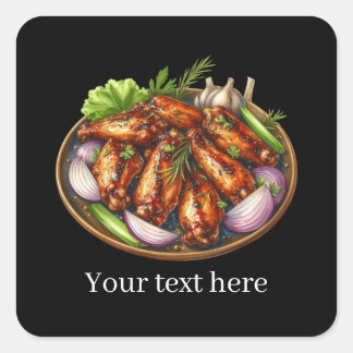 Sticker Carré Poulet grillé amusant personnalisable