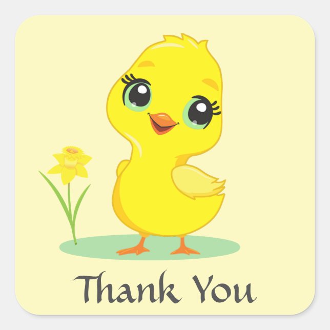 Sticker Carré Poulet heureux Merci (Devant)