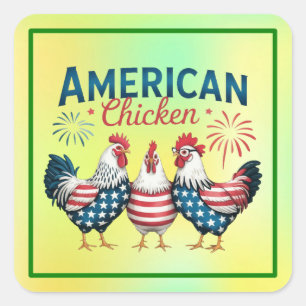Sticker Carré Poulet patriotique américain du 4 juillet-62987
