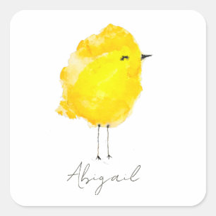 Sticker Carré Poulet poussin mésange jaune mignon aquarelle