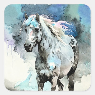 Sticker Carré Pouliche Appaloosa fringante Aquarelle