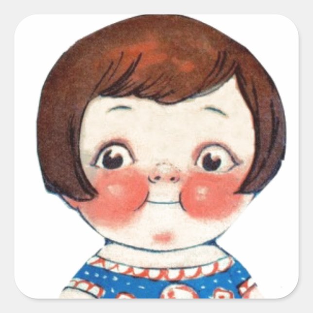 Sticker Carré Poupée en papier d'art vintage. Poupée découpée en (Devant)