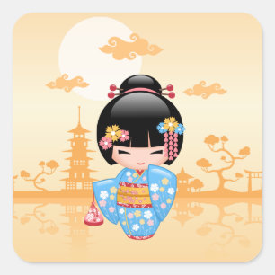 Sticker Carré Poupée Maiko Kokeshi - Cute Japonaise Geisha Girl
