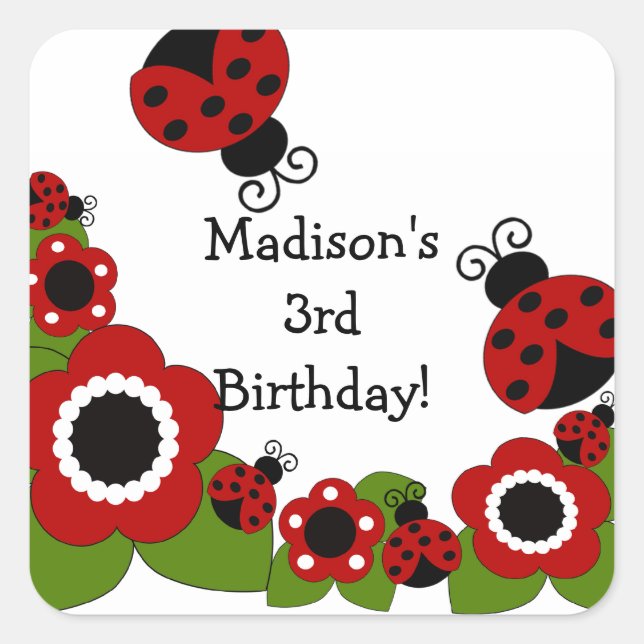 Sticker Carré pour l'anniversaire de Ladybug migno (Devant)